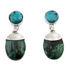 Turquoise Gemstones Duo Tone Sterling Silver Stud Earrings