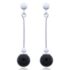 Black Agate Spheres On Silver Sticks Stud Earrings