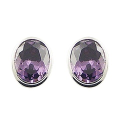 Faceted Oval Cubic Zirconia Sterling Silver Stud Earrings
