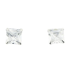 Tiny Square Silver Cubic Zirconia Ear Stud Earrings by BeYindi