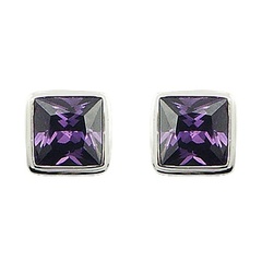 Square Cut Faceted Amethyst Gemstones Silver Stud Earrings by BeYindi 