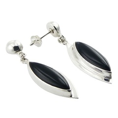 Asymmetrical Ear Stud Earrings Marquise Cut Black Agate by BeYindi 