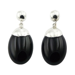 Glossy Ovals Ear Studs Black Agate Gemstone Earrings