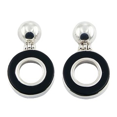 Black Agate Gemstone Hoop Ear Studs With 925 Silver