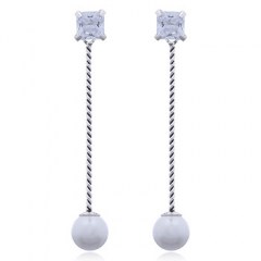 925 Silver CZ Studs Imitation Pearl on Twisted Wire Sticks