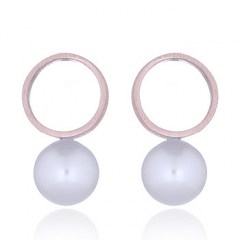 Rose Gold Plated Open Circle & Pearl Studs Brushed Finish by BeYindi