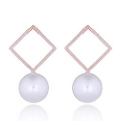 Rose Gold Plated Brushed Finish Pearl Square Open Studs