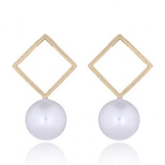 Gold Plated Brushed Finish Open Square & Pearl Studs by BeYindi