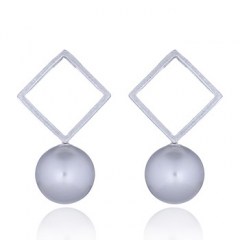 Silver Plated Brushed Finish Open Square & Pearl Studs