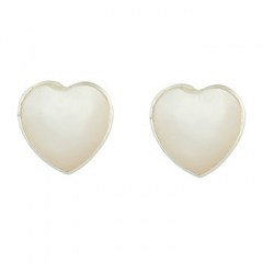 Mother of pearl white hearts stud earrings in 925 silver by BeYindi 