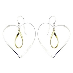 Twisted Silver Outlines Of Hearts Vermeil Drop Dangle Earrings