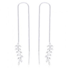 Silver Plated Leaf Threader Chain 925 Earrings