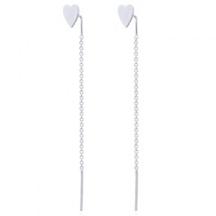 Cute Heart Rhodium Chain Threader Earrings In Silver 925 by BeYindi
