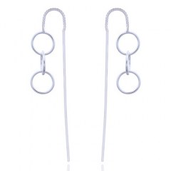 Hanging Triplet Circles In Silver Stick Thread Earrings