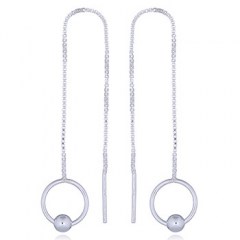 Circle Loop with Ball Silver Thread Earrings