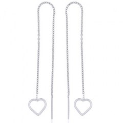 Neat Open Heart Sterling Silver Threader Earrings