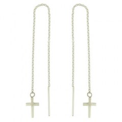 Christian Cross Sterling Silver Threader Earrings