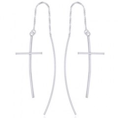 Plain Sterling Silver Cross Threader Earrings Superb Shine by BeYindi