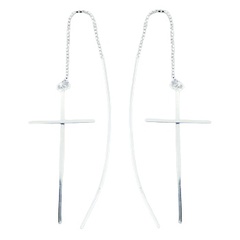 Plain Sterling Silver Cross Threader Earrings Superb Shine by BeYindi 