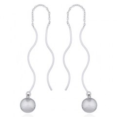 Sterling Silver Earrings Wavy Threaders Shiny Spheres