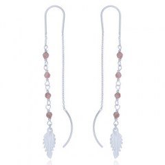 Rhodonite 925 Threader Earrings With MOP Shell