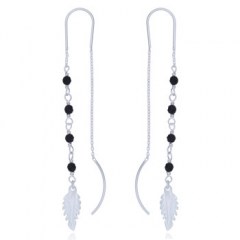 Black Agate 925 Threader Earrings With MOP Shell