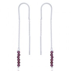 Garnet Beads Silver Chain Thread Earrings