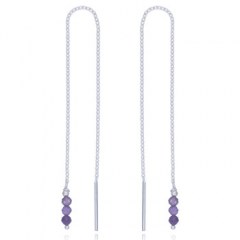 Amethyst Beads Silver Chain Threader Earrings