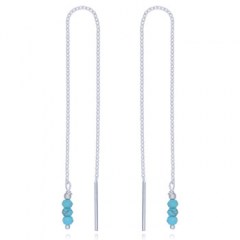 Turquoise Howlite Beads Silver Chain Threader Earrings