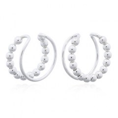 Silver Beads In Parallel Wires Ear Cuff Earrings