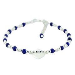 Gemstone and Pearl Bead Bracelet with Silver Heart Charm 