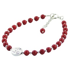 Gemstone and Silver Bead Bracelet with Polished Silver OM Bead 