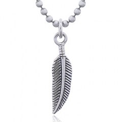 Oxidized Silver Tribal Feather Pendant by BeYindi