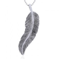 Casted Antiqued Sterling Silver Feather Pendant