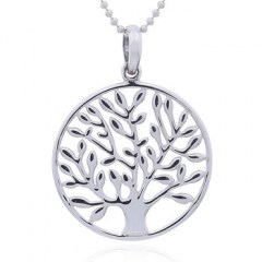 Open Circle Sterling Silver Leafy Tree Of Life Pendant