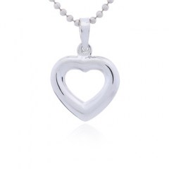 Small Convexed Open Heart 925 Sterling Silver Pendant