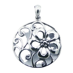 Round Ajoure Silver Flower Pendant Airy Floral Jewelry by BeYindi