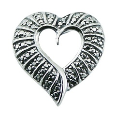 Ornamented Sterling Silver Open Heart Charm Pendant Antiqued