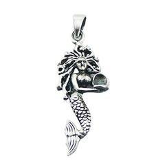 Silver Mermaid Charm Pendant Adorable Ornate Pattern