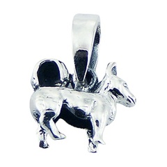 Shiny Ornate Sterling Silver Chinese Zodiac Dog Pendant