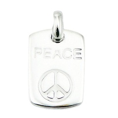 Sterling Silver Tag Pendant Engraved Letters & Peace Symbol by BeYindi