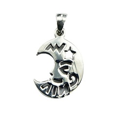 Openwork Shiny Sterling Silver Profile Of Moon Pendant
