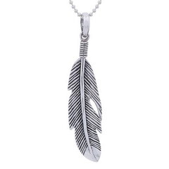 Sterling Silver Delicate Antique Finish Feather Pendant by BeYindi