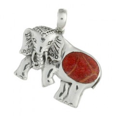 Magnificent Red Coral Elephant 925 Silver Pendant