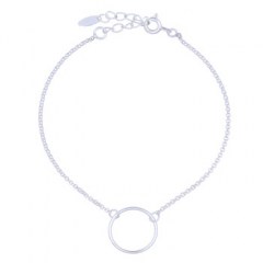 Circle Plain Charm In Sterling Silver Chain Bracelet 