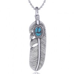 Sterling Silver Turquoise Feather Pendant