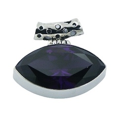 Faceted Marquise-Shaped Cubic Zirconia 925 Silver Pendant Tubular Ring