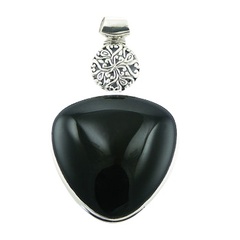 Smooth Black Agate Triangle Pendant Ajoure Silver Disc