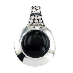 Black Agate Gemstone Pendant Hand Soldered 925 Silver Bail