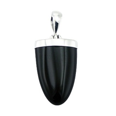 Convexed Conical Black Agate Gemstone Pendant 925 Silver
